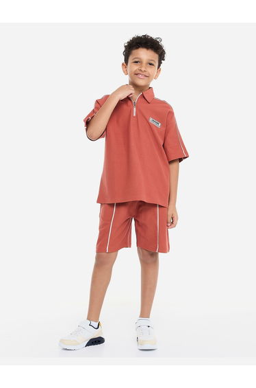 Boys Rust Cotton Polo and Shorts Set