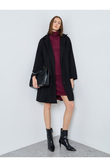 Black Regular Fit Button-Down Coat