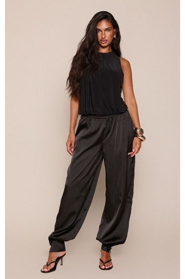 Black Slinky Knot Detail Open Back Top