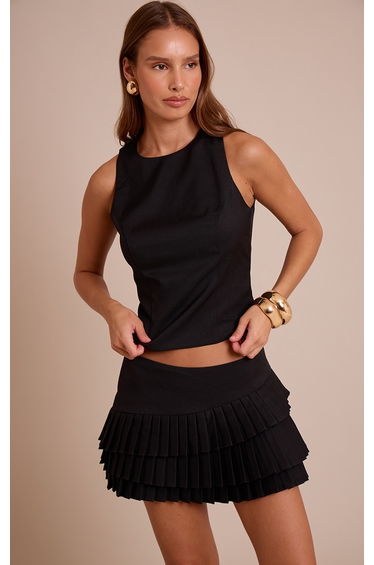 Black Tailored Woven Crop Top