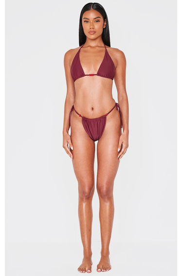 Burgundy Beaded Tie Side Bikini Bottoms