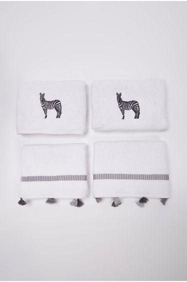 4-Piece Embroidered and Tasseled Face Towel Set 50X80Cm