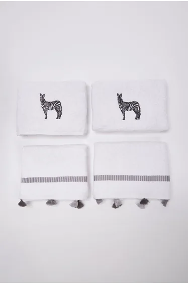 4-Piece Embroidered and Tasseled Face Towel Set 50X80Cm