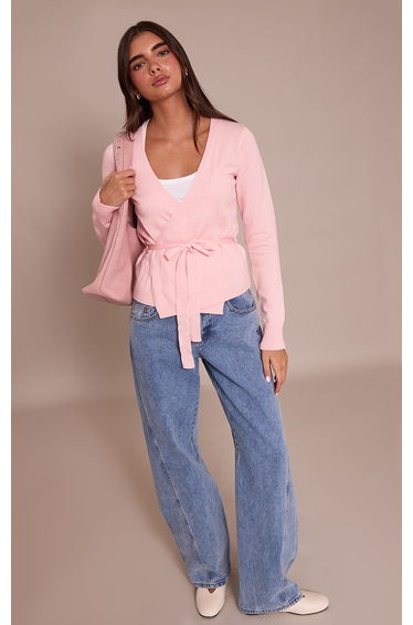 Pink Pilates Wrap Knitted Cardigan