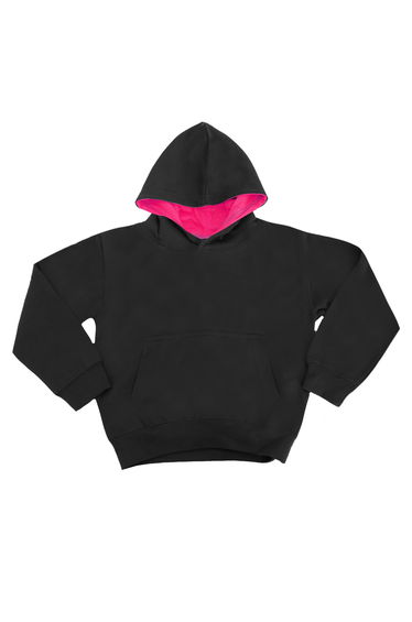Awdis Kids Varsity Hooded Sweatshirt / Hoodie / Schoolwear - Jet Black/Hot Pink