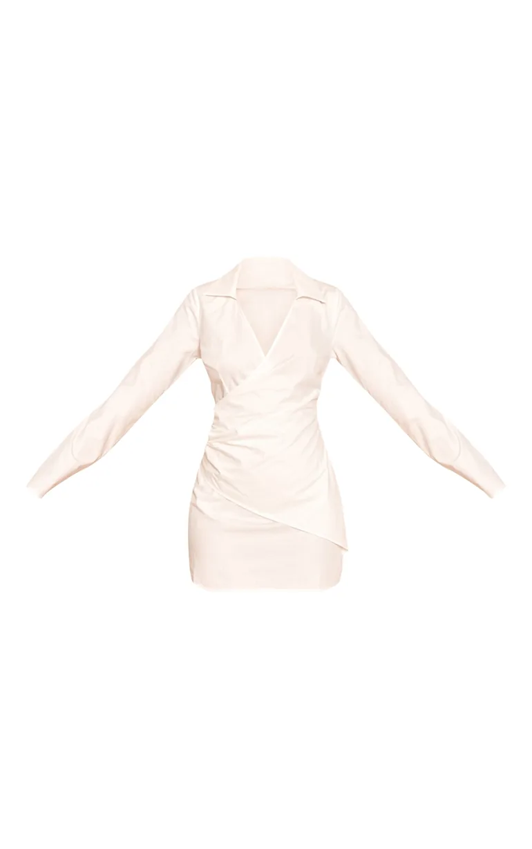 White Wrap Detail Long Sleeve Shirt Dress - 4