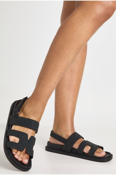 Cut Out Detail Footbed Sandals - black