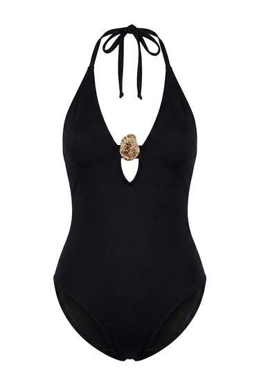 Black*001 Animal Deep V Accessory Diving/Scuba Sleeveless Swimsuit
