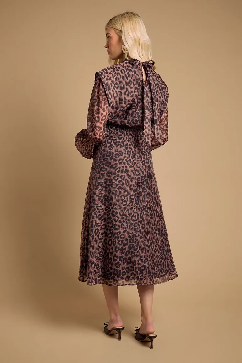 Floral Organza Shirred Waist Midi Dress - 1