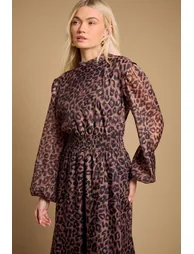Floral Organza Shirred Waist Midi Dress - 2