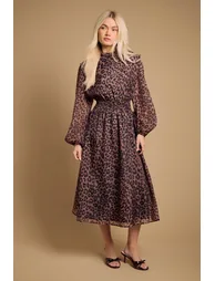Floral Organza Shirred Waist Midi Dress
