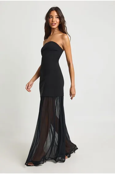 Bandeau Sheer Hem Maxi Dress - black