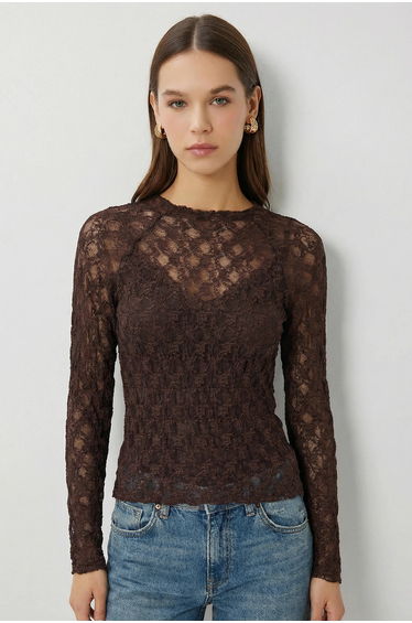 ISTANBUL Textured Lace Long Sleeve Blouse