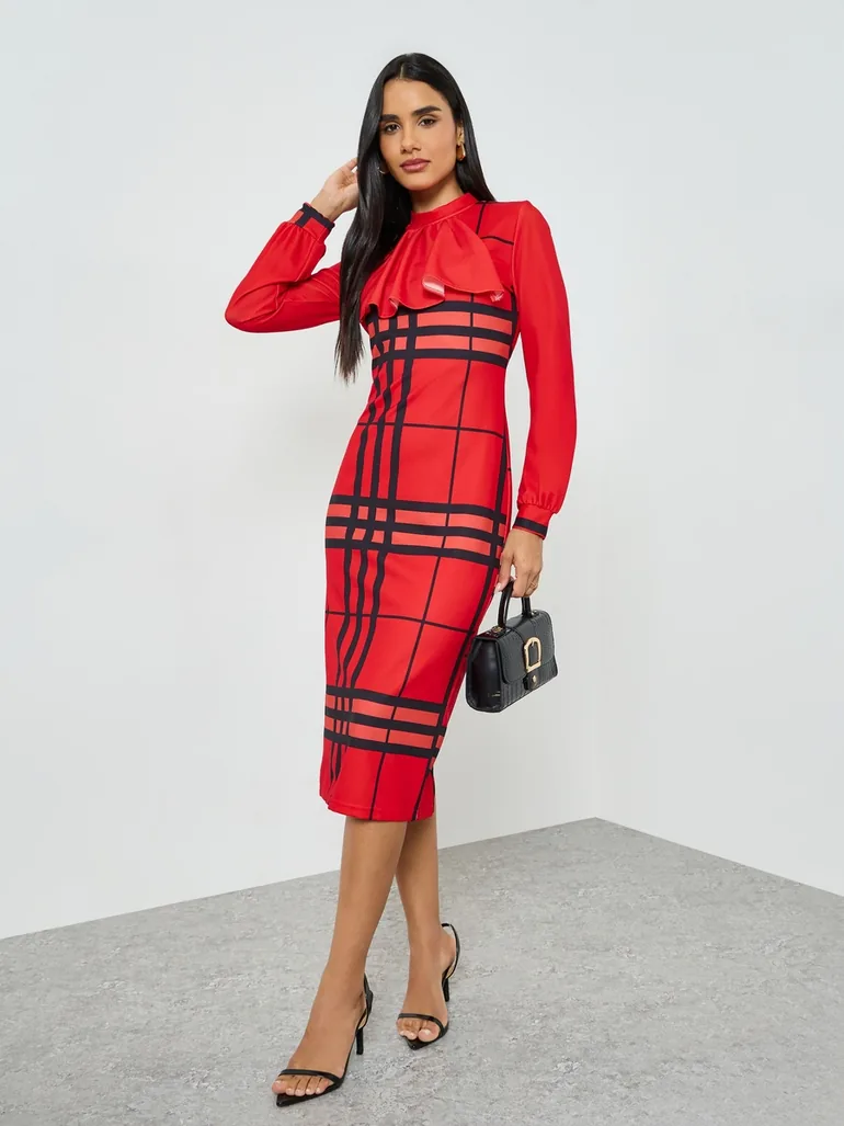 checked bodycon dress Ajuste Bodycon Dress in Plaid Red