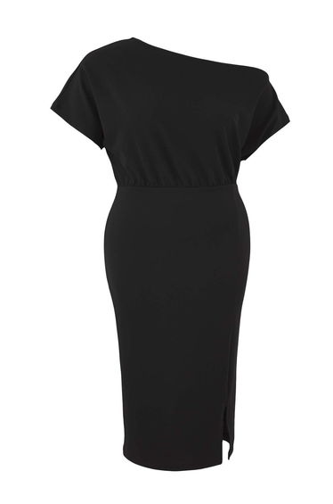 Black Crepe Knitted Plus Size Dress