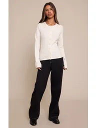 Petite Cream Button Through Fine Knit Cardigan