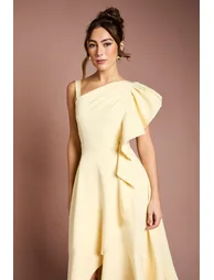 فستان ميداكسي كريب بكشكش بكتف واحد - 1