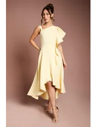 فستان ميداكسي كريب بكشكش بكتف واحد