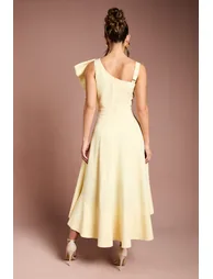 فستان ميداكسي كريب بكشكش بكتف واحد - 2