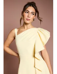 فستان ميداكسي كريب بكشكش بكتف واحد - 3