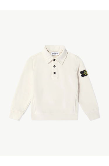 Stone Island Boys Brushed Organic Cotton Polo Sweatshirt in Ivory