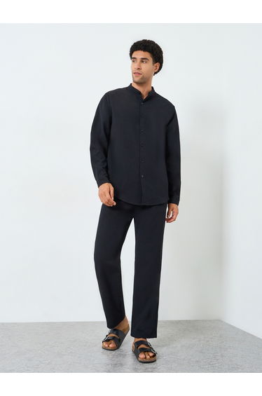 Men Textured Stand Collar Shirt and Pants Co-Ords