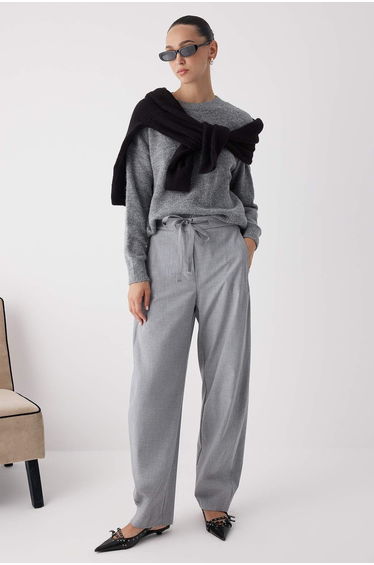 Anthracite Alpaca Wool Blend Premium/Special Yarn Wide Pattern Basic Knitwear Sweater