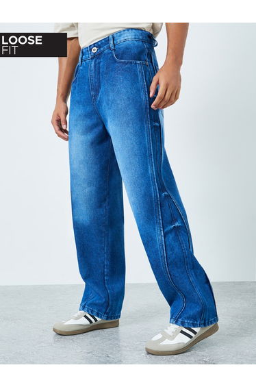 Men Loose Fit Panelled Washed Jeans