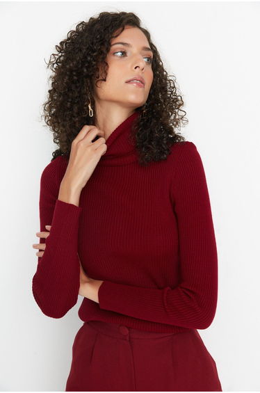 Claret Red Basic Turtleneck Knitwear Sweater