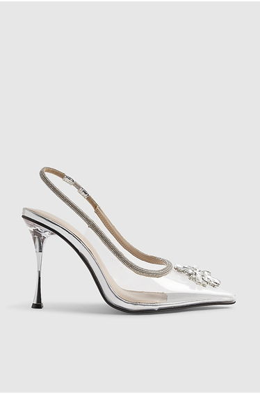 Silver Perspex Slingback Court Heels
