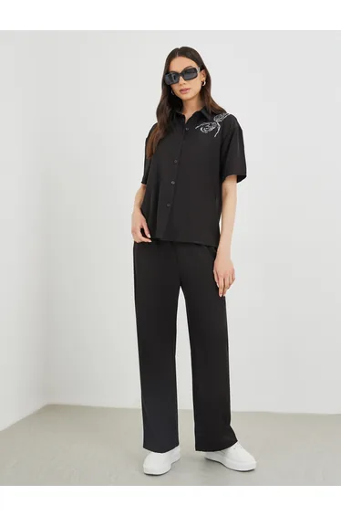 Embroidered Short Sleeve Shirt and Pants Co-Ords