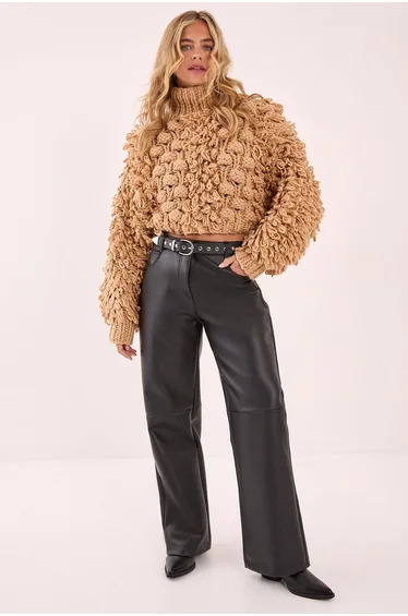 Loopy Bobble Mix High Neck Cropped Jumper