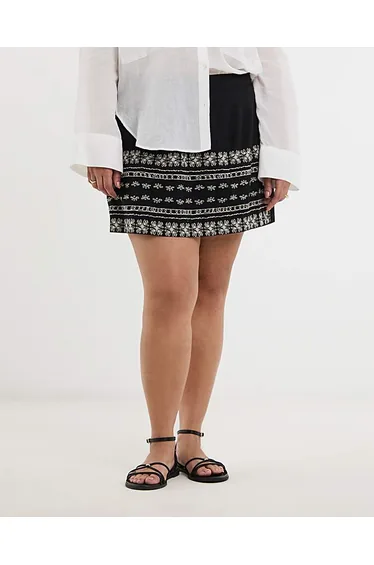Black Embroidered Skort