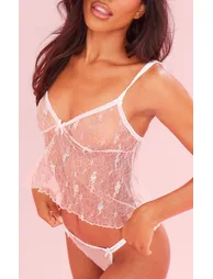 Baby Pink Lace Embroidered Cami Lingerie Set - 3