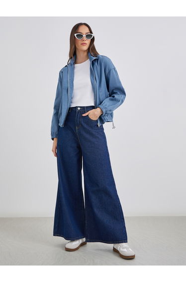 Women Medium Blue Regular Fit Denim Bomber Jacket