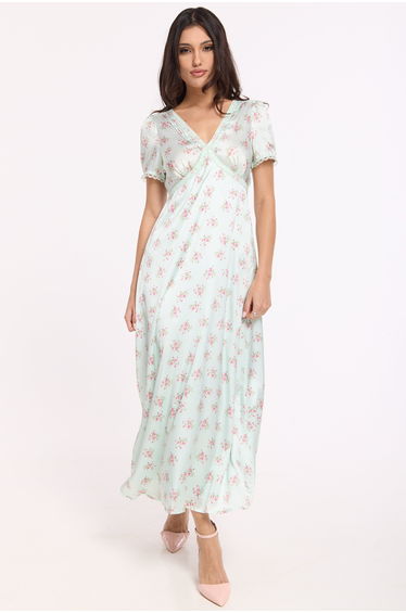 Mint Floral V Neck Midi Dress