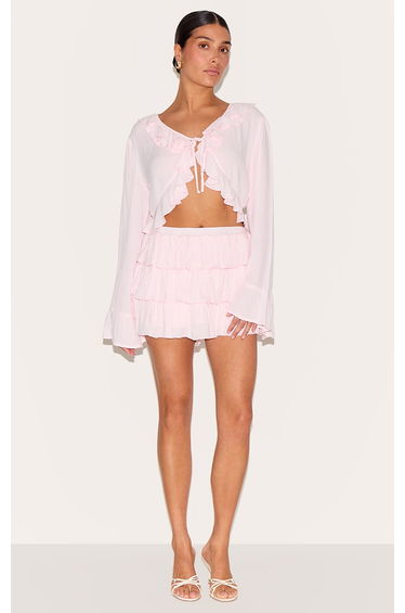 Petite Pink Cheesecloth Ruffle Mini Skort