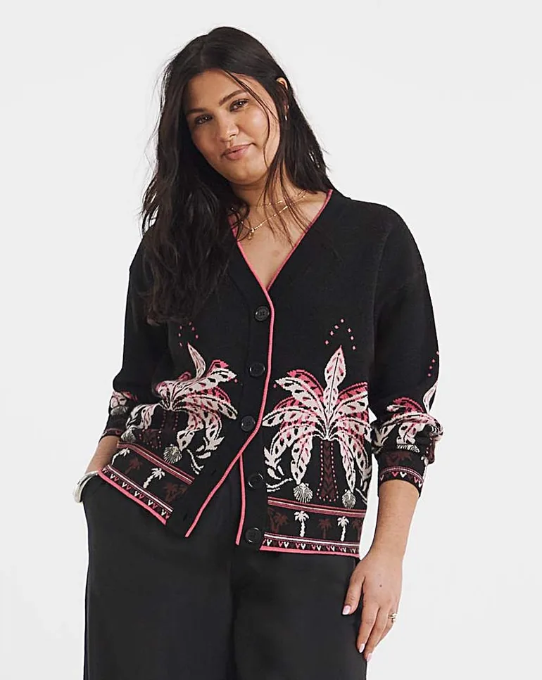 Tropical Print Boxy Cardigan - 1