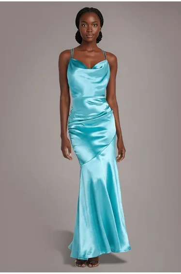Goddiva Satin Cowl Neck With Strappy Back Maxi