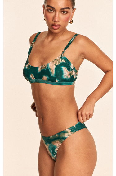 Teal Shell Tie Dye Boomerang Tanga Bikini Bottoms