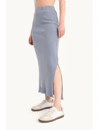 Mid Rise Elastic Waist Basic Midi Skirt - 1