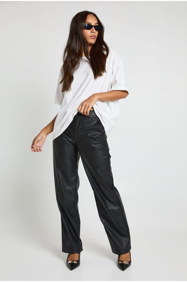 Faux Leather Straight Leg Trouser - black