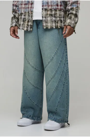 Parachute Panelled Washed Jeans - stonewash