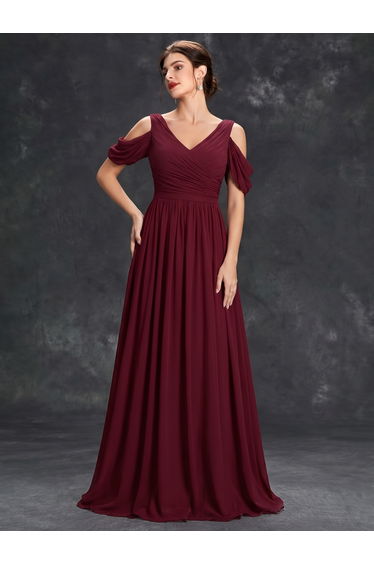 Leely Burgundy Off-the-Shoulder A-Line Chiffon Bridesmaid Dress