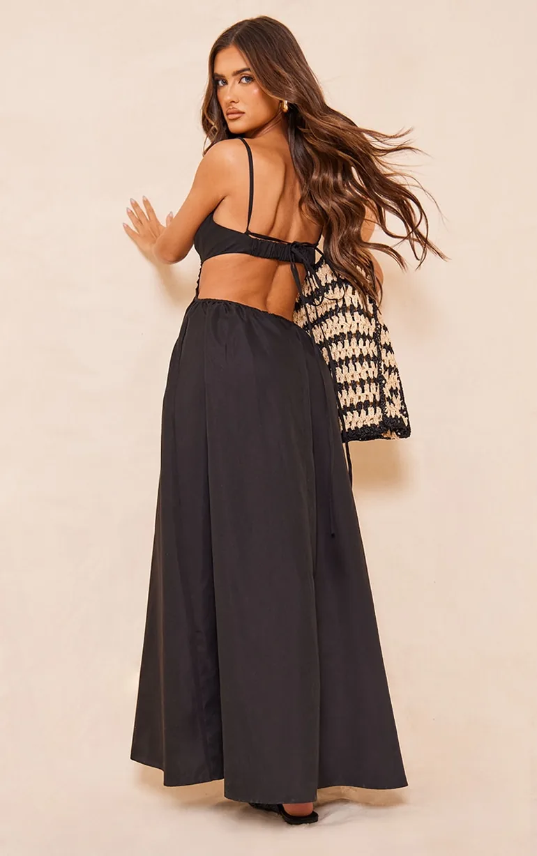 Shop Black Cut Out Back Maxi Dress Online in Oman Shop Black Cut Out Back Maxi Dress Online in Oman