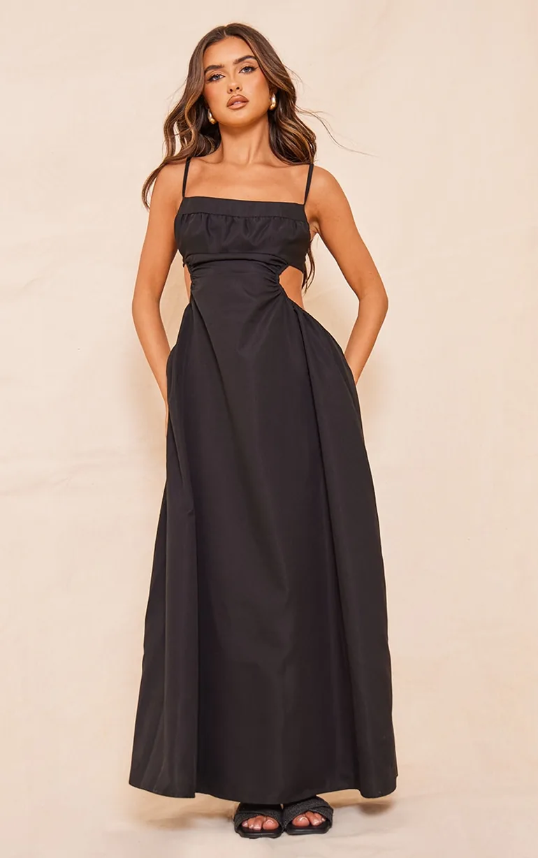 black maxi dress with side slits Paige