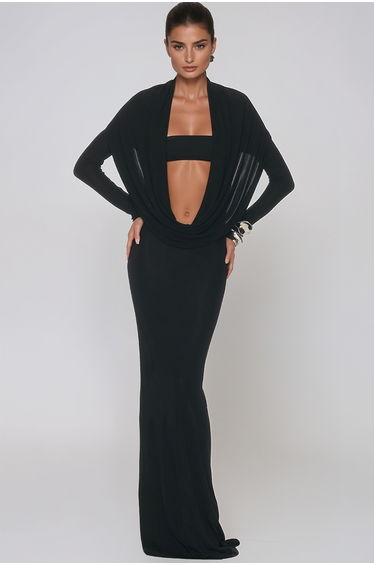 Jadyra Plunge Mesh Maxi Dress