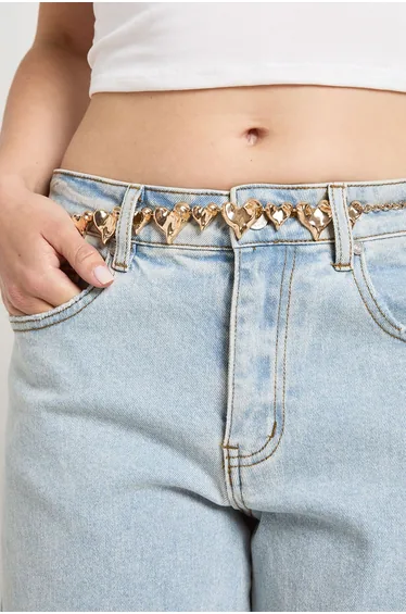 Love Heart Detail Chain Belt - gold