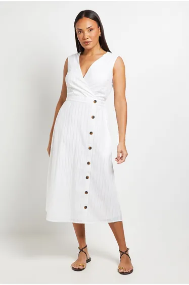 Wrap Button Detail Broderie Midi Dress