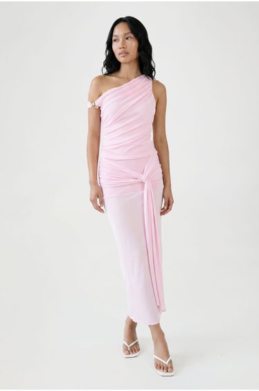 Textured Tie Detail Maxi Skirt - pink